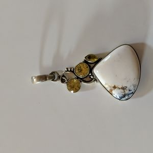 Dendritic Agate and Citrine Sterling Silver Pendant